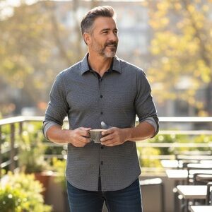 #445 modern English Stylish Black Patterned Button Down Shirt